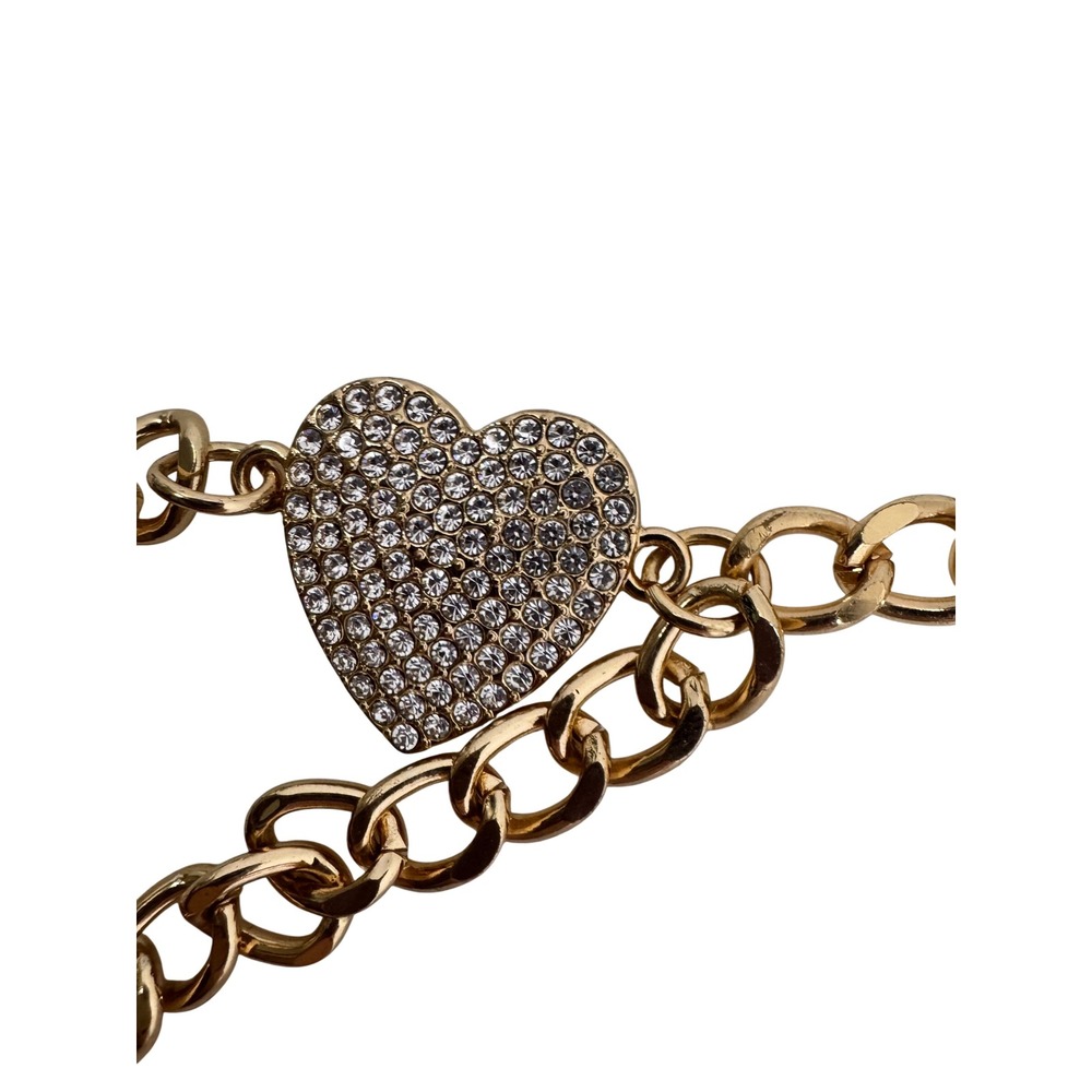 Gold Tone Chain Belt Rhinestone Heart Charm Accent Fashion Jewelry Women - Picture 3 of 4
